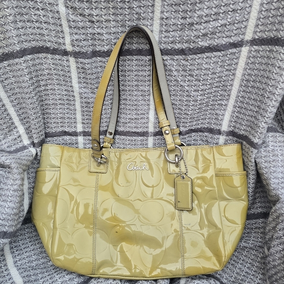Vintage y2k pale yellow Green Embossed Leather coach purse - Picture 1 of 12